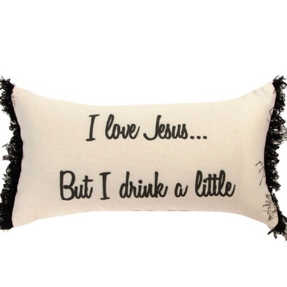 NEW! 17" I Love Jesus but I Drink a Little Cotton Rectangular PILLOW - Picture 1 of 4